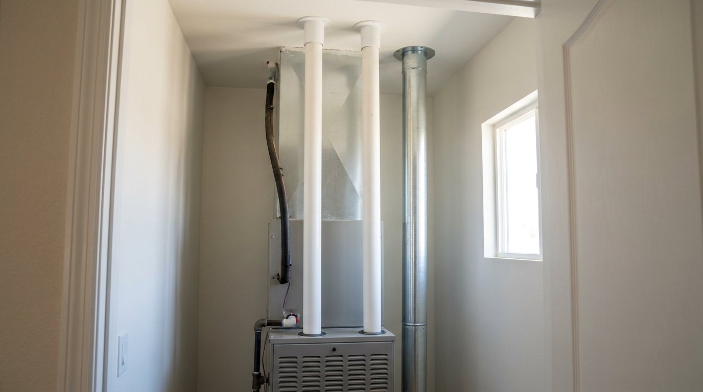 New high-efficiency residential gas furnace installed in a High Desert home