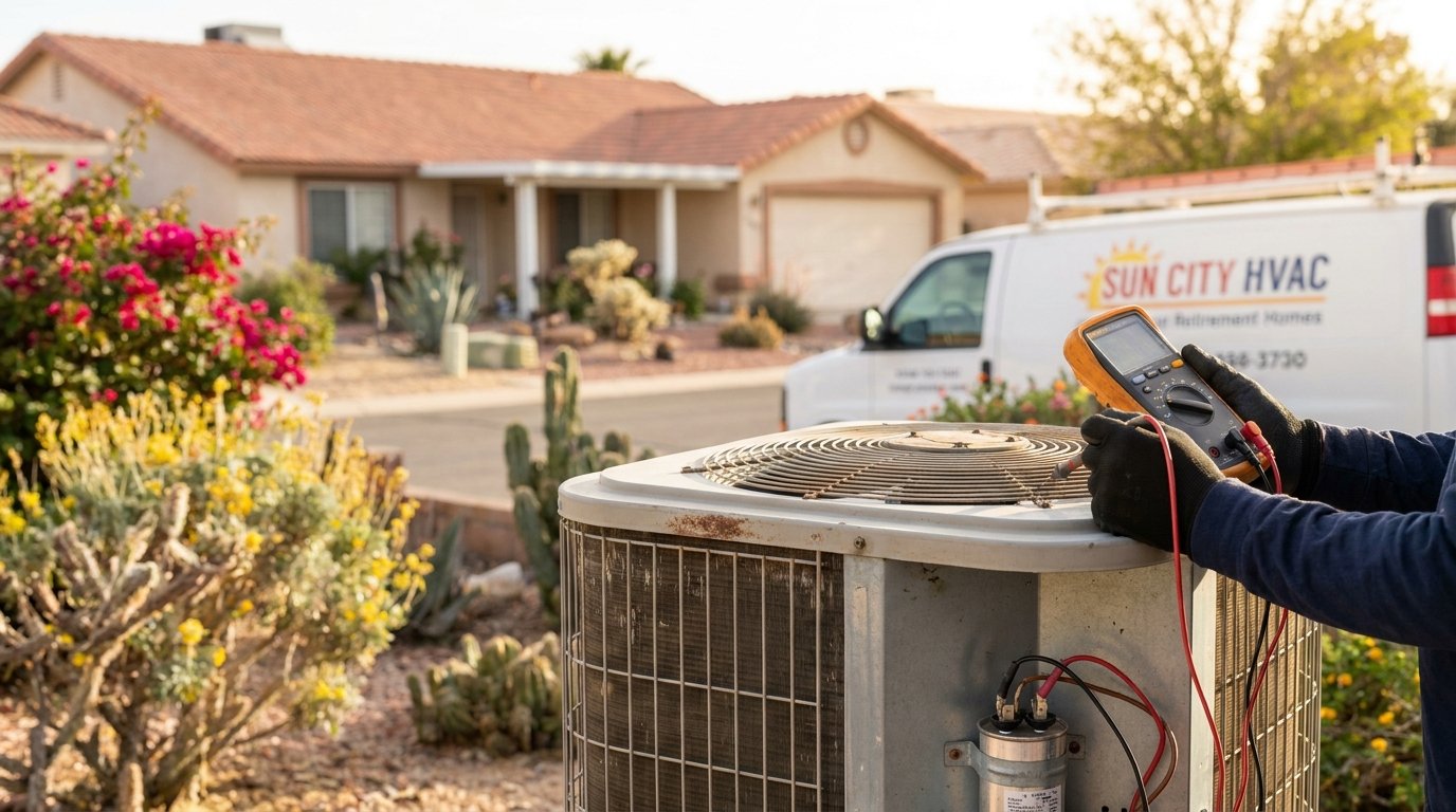 JC Energy Solutions technician performing HVAC tune-up at a High Desert home