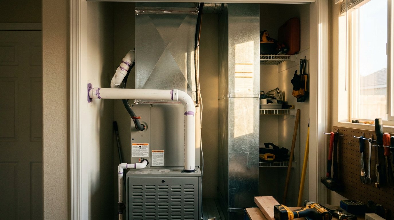 New high-efficiency residential gas furnace installed in a High Desert home