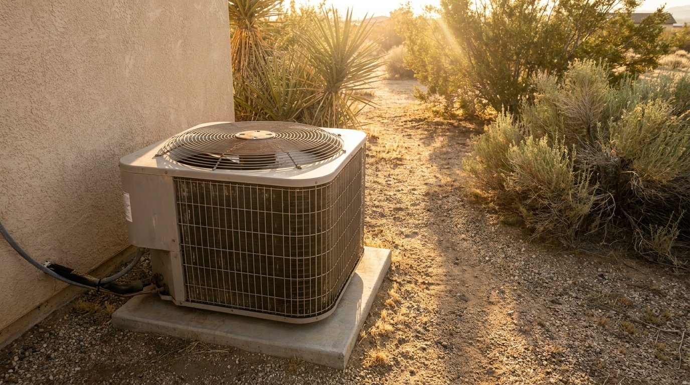 Modern outdoor air-source heat pump installed at a High Desert home