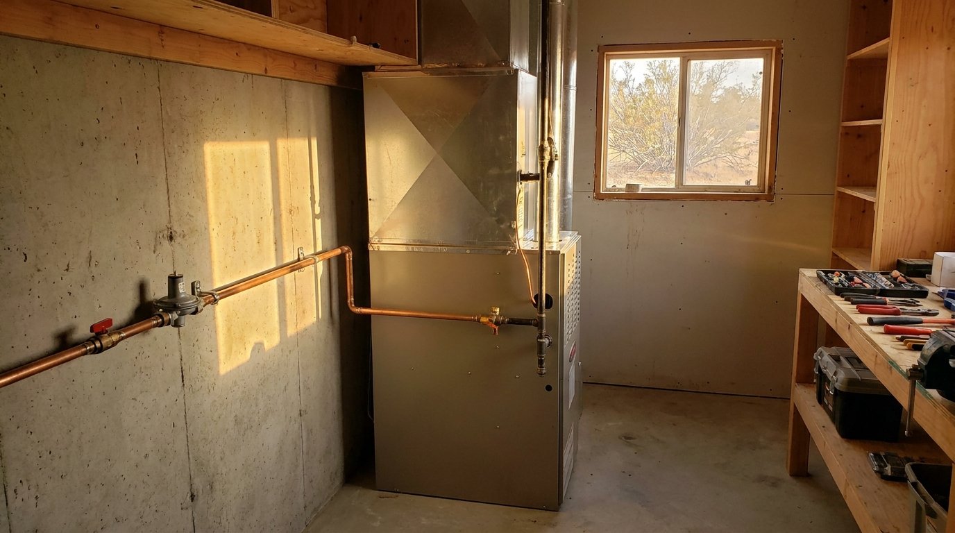 New high-efficiency residential gas furnace installed in a High Desert home