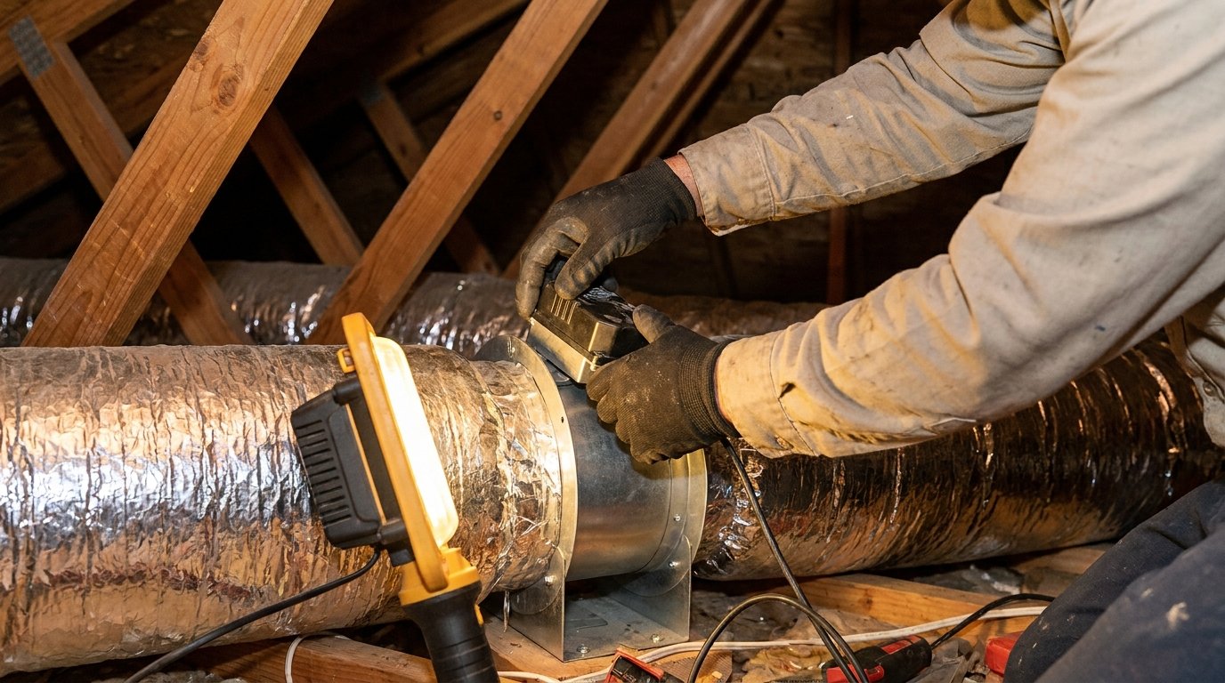JC Energy Solutions technician performing HVAC tune-up at a High Desert home