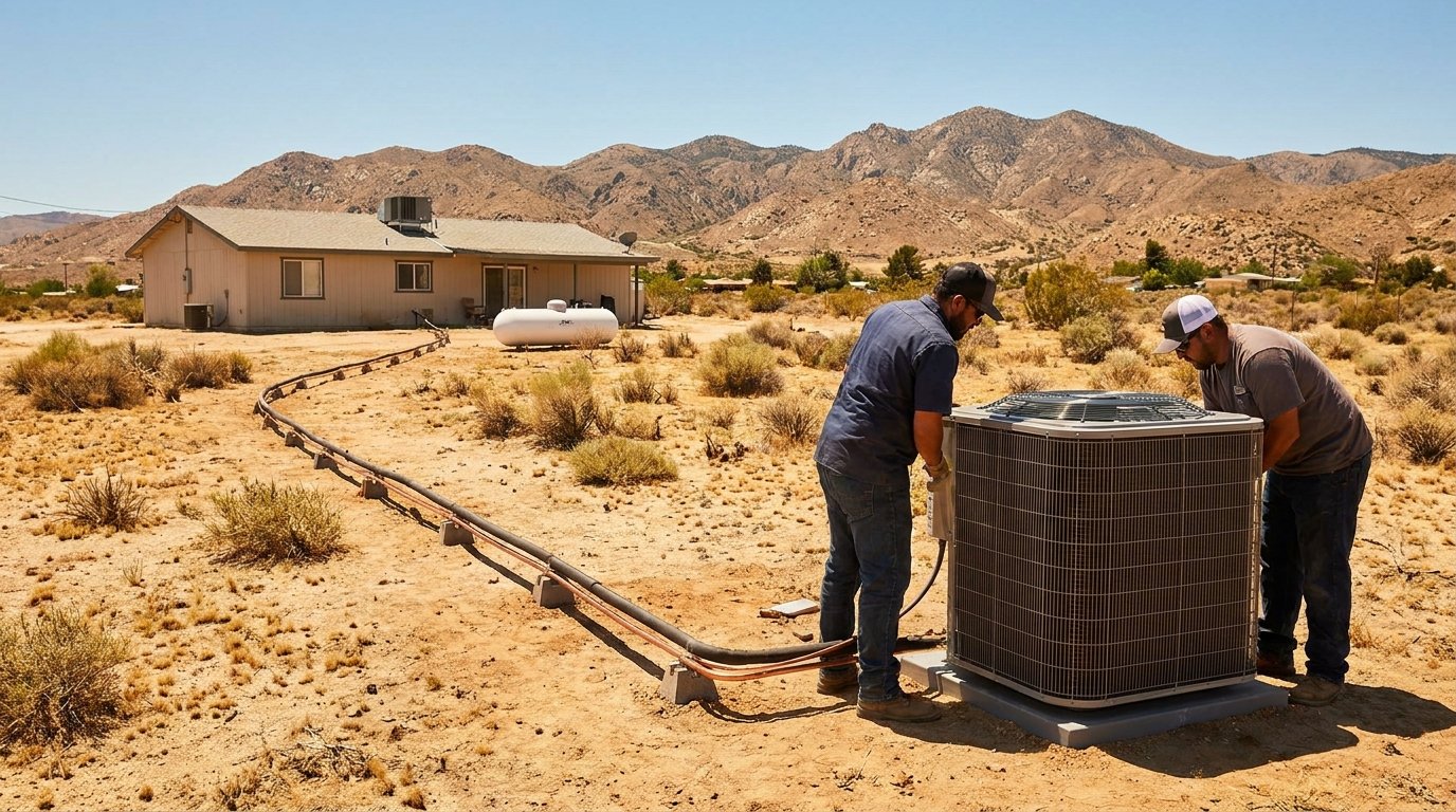 New high-efficiency AC condenser unit installed at a High Desert home