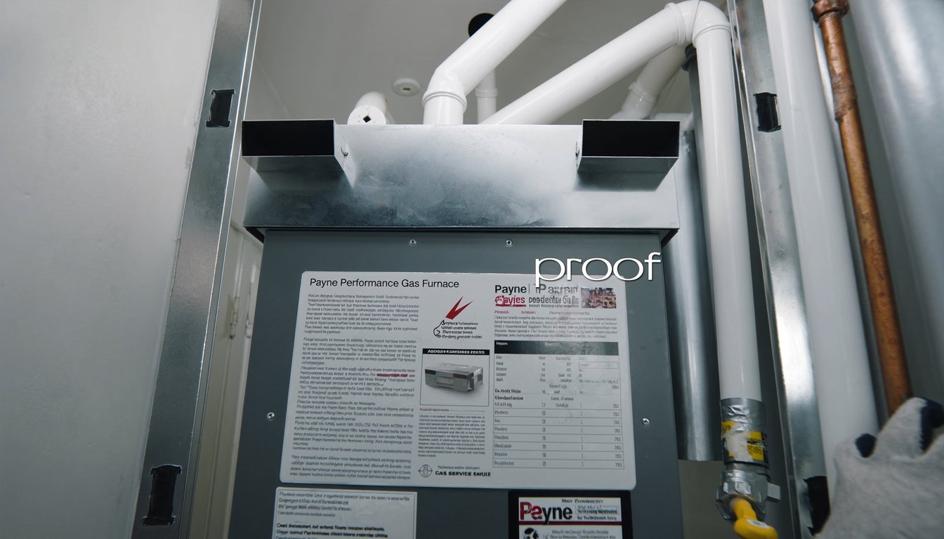 Newly installed 95 percent AFUE high-efficiency gas furnace inside a Rialto, California home utility closet with white PVC venting and gloved technician hand at the service valve
