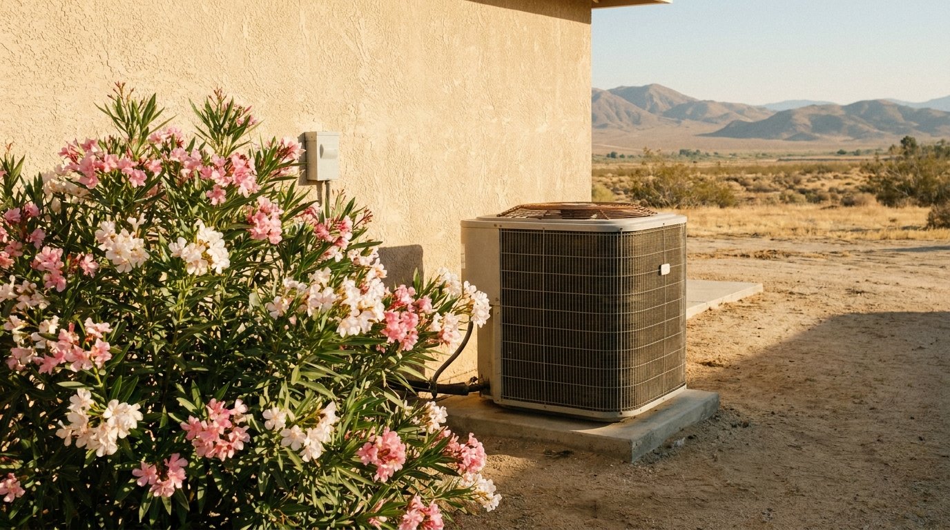 JC Energy Solutions technician diagnosing an AC condenser at a Hesperia home
