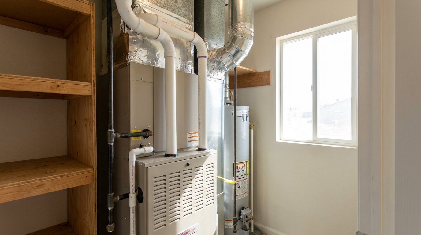 New high-efficiency residential gas furnace installed in a High Desert home