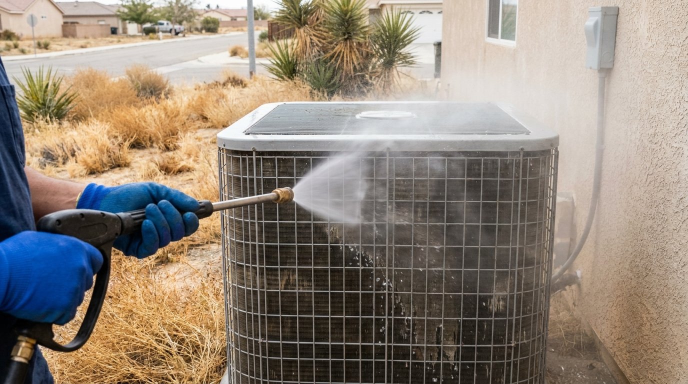 JC Energy Solutions technician performing HVAC tune-up at a High Desert home