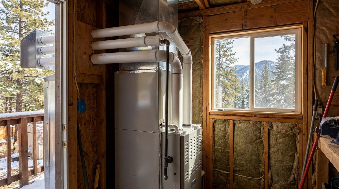 New high-efficiency residential gas furnace installed in a High Desert home