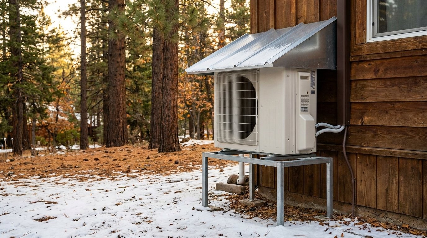 Modern outdoor air-source heat pump installed at a High Desert home