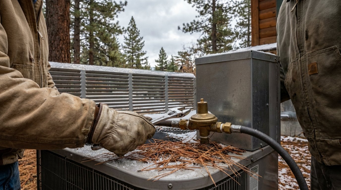 JC Energy Solutions technician performing HVAC tune-up at a High Desert home