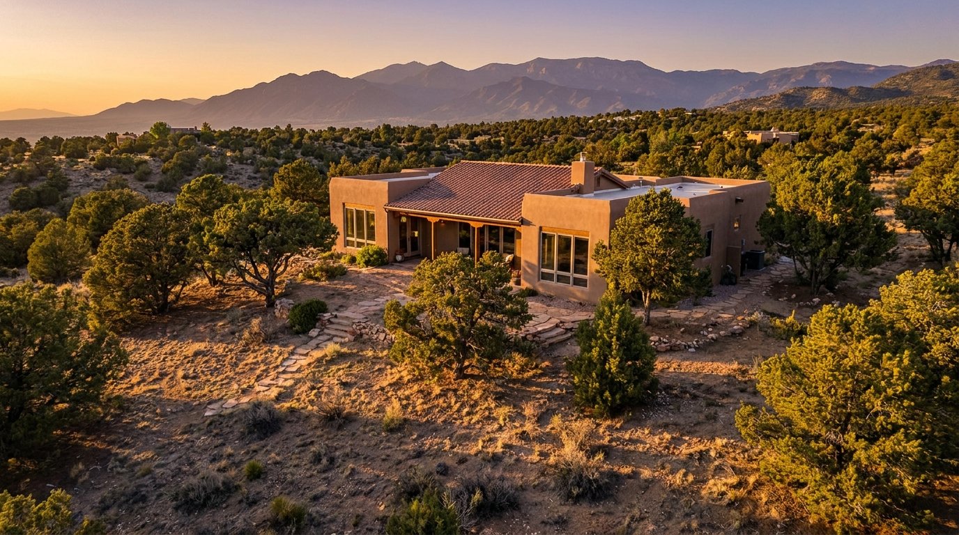 Rural Phelan California high-elevation home with pinon pines and San Gabriel mountains