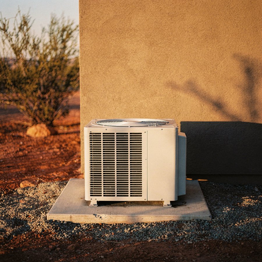 New high-efficiency AC condenser unit installed at a High Desert home
